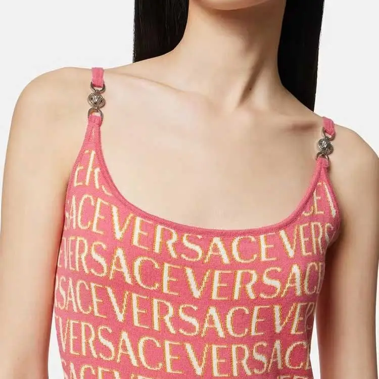 VERSACE Monogram Knit Mini Dress 'Fuchsia Pink'-4