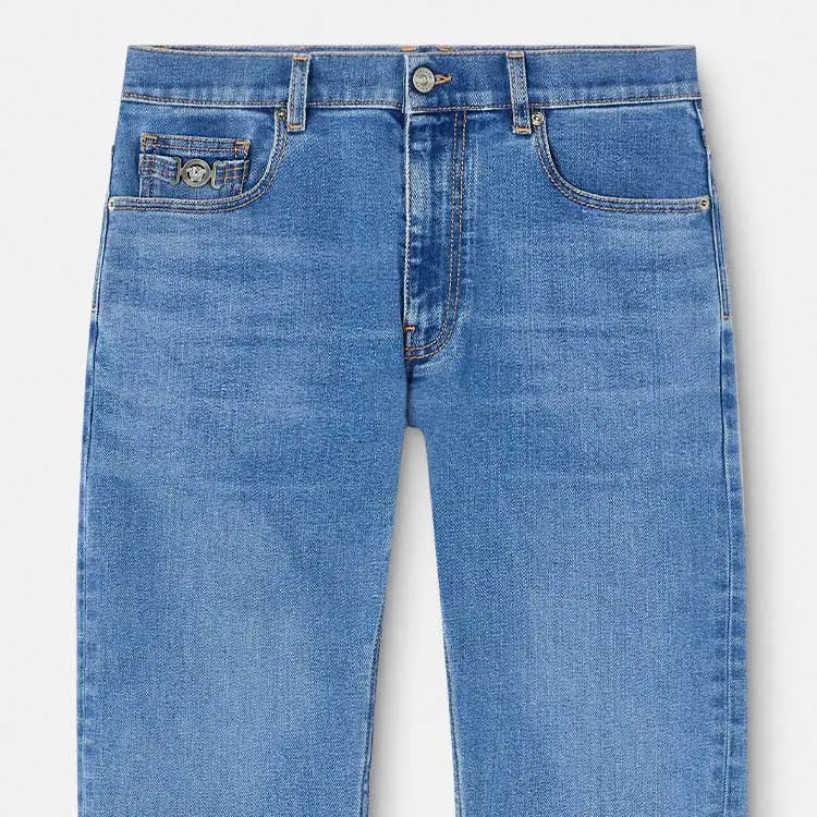 VERSACE Logo Patch Denim Jeans-5