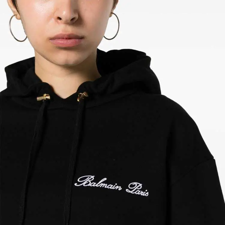 BALMAIN Cropped Drawstring Hoodie-4