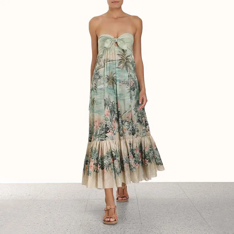 Zimmermann SS24 Sleeveless Dress Women's Green Iridescent Pattern-1