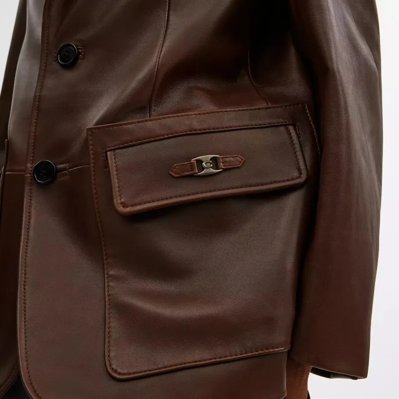COACH Leather Jacket Men's Brown-3