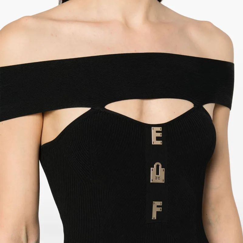 Elisabetta Franchi Logo Lettering Ribbed Mini Dress-4