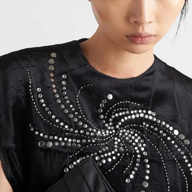 PRADA Embroidered Georgette Sleeveless Dress-3