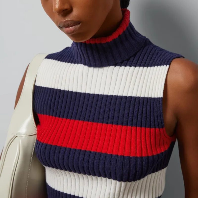 GUCCI Striped Rib Stitch Wool Turtleneck Top 'Ivory/Blue/Red/Multicolor'-4