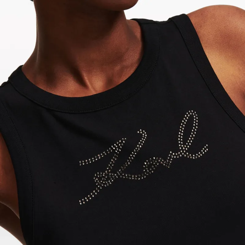 KARL LAGERFELD / Karl Lagerfeld Jeans Signature Rhinestone embellished Tank Top-4