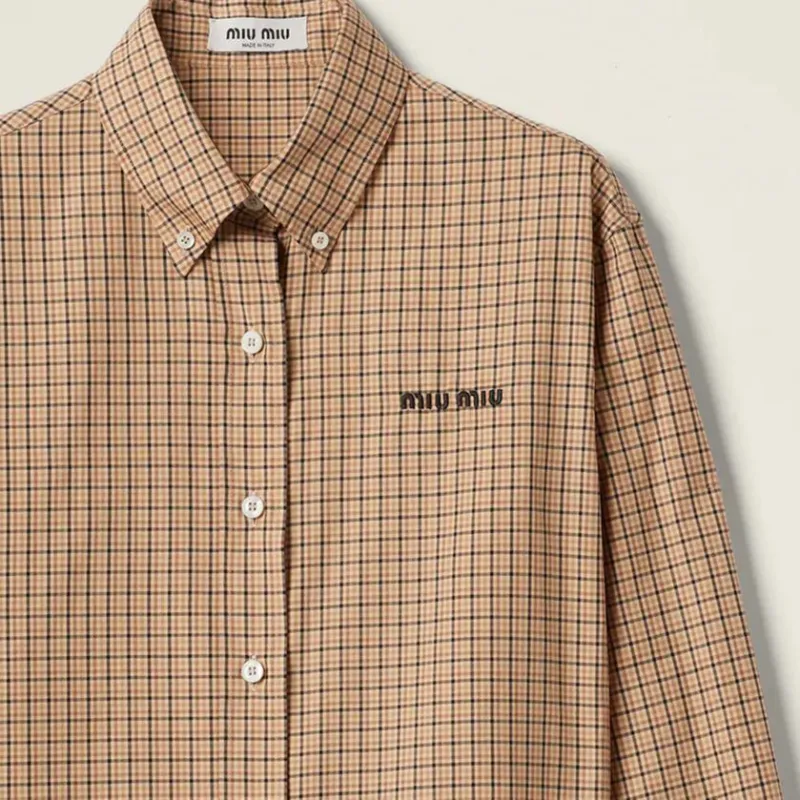 MIU MIU Logo-Embroidered Button-Up Checked Shirt-6
