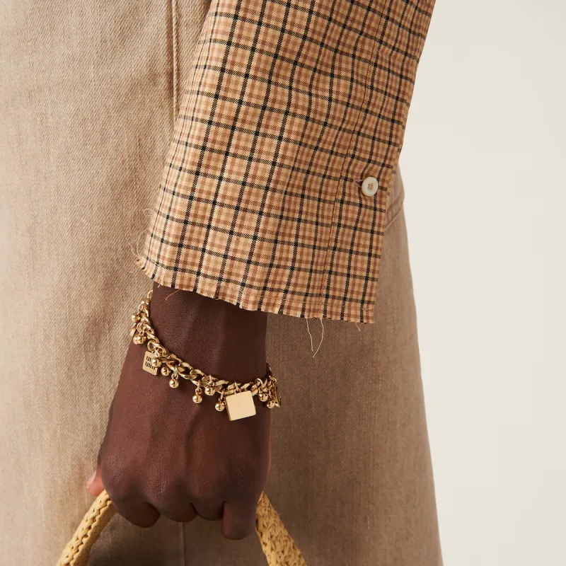 MIU MIU Logo-Embroidered Button-Up Checked Shirt-5