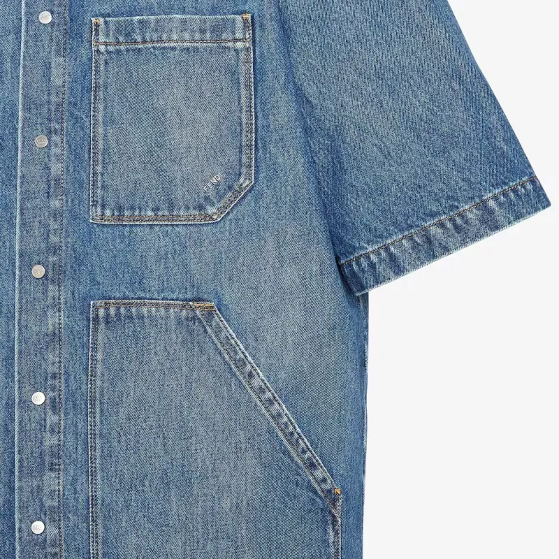 FENDI Short Sleeved Buttoned Denim Shirt-5