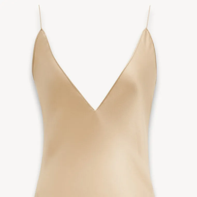 SAINT LAURENT V-Neck Sleeveless Satin Dress-5