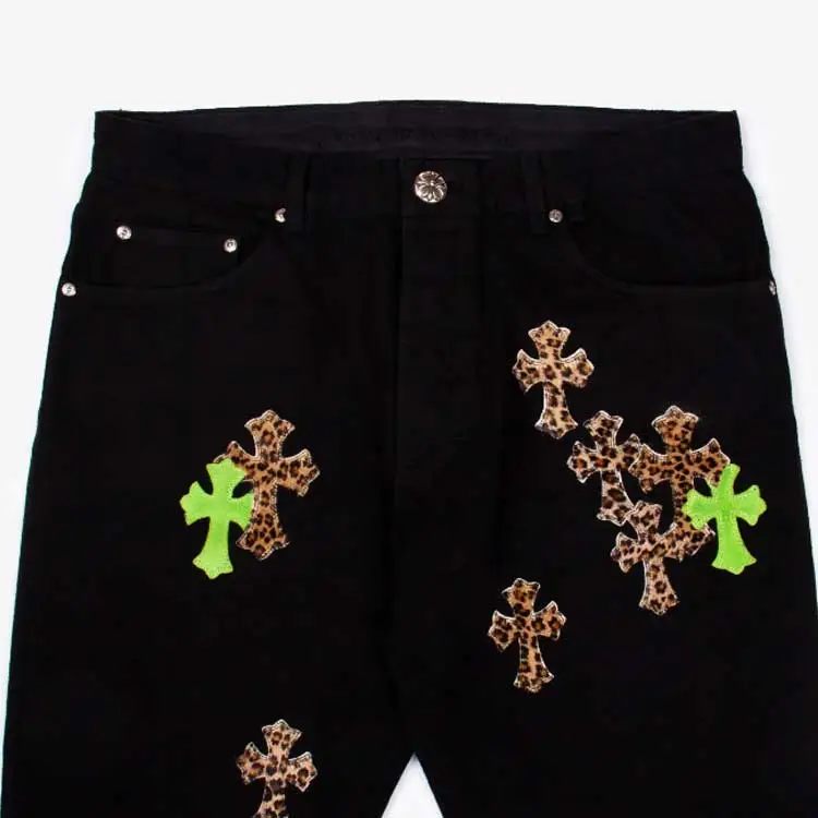 Chrome Hearts Green & Leopard Cross Patch Jeans-3