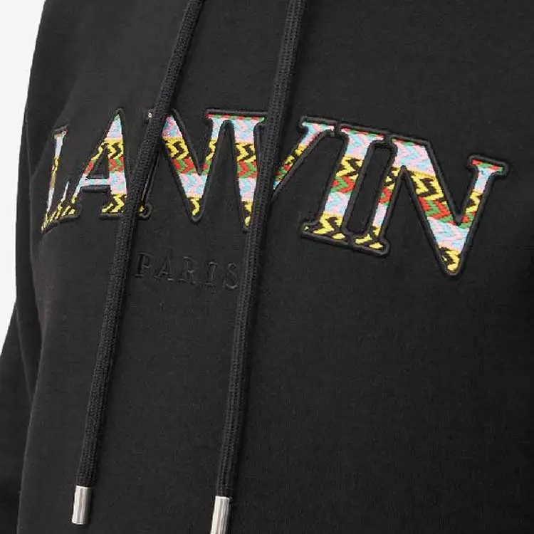 Lanvin Embroidered-logo Pouch-pocket Hoodie Black-5