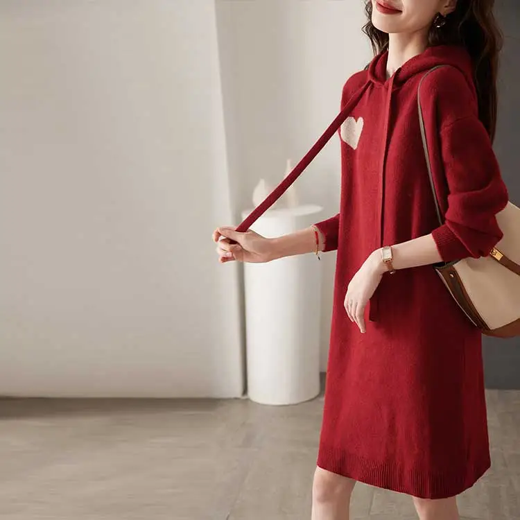 Mo Han Yi Mei Long Sleeved Dresses Women's Red-2