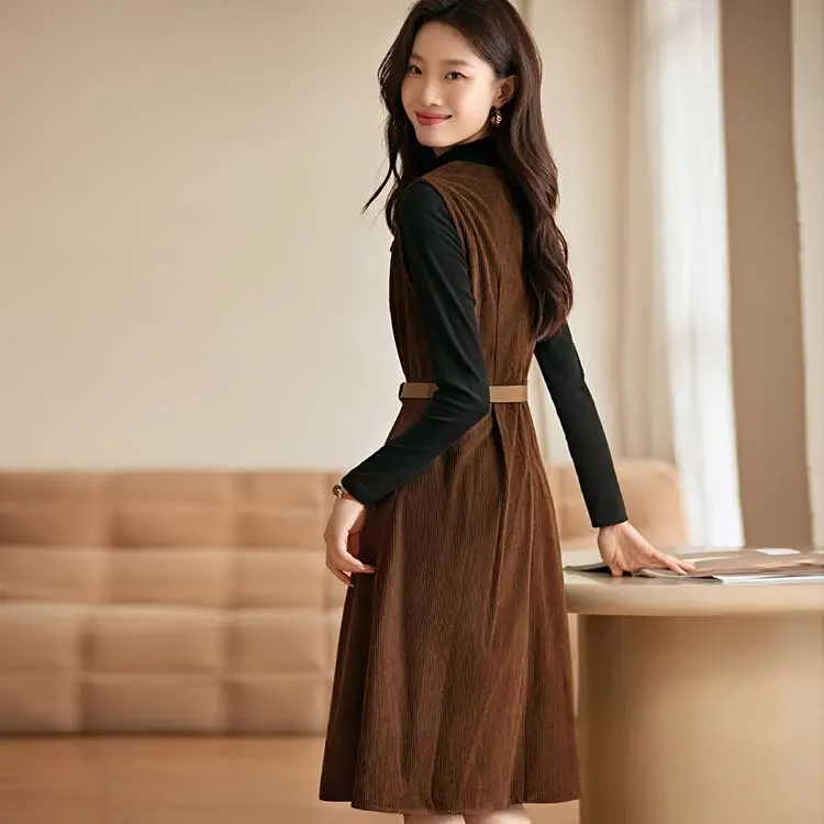 Mo Han Yi Mei Skirt Set Women's Black Inner Coffee Outer-2