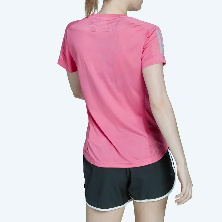 Adidas Set in Sleeve T Shirt Women's Semi Neon Pink-4