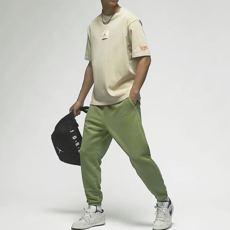 Jordan Wordmark Knitted Sweatpants Men Light Olive Yellow-2