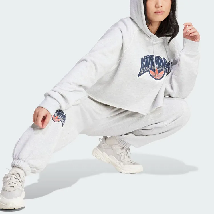 Adidas Originals Cropped Hoodie Sweatshirt Women's Light Heather Gray-2