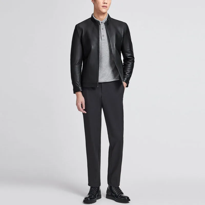 GOLDLION Leather Jacket Men's Black-2