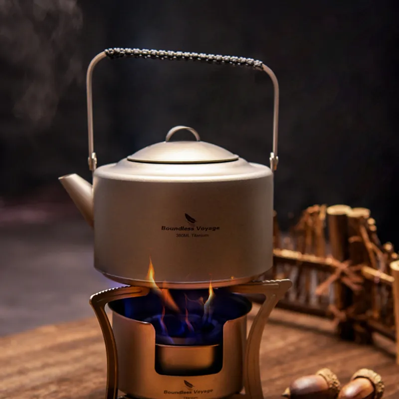 Boundless Voyage Outdoor Water Equipment 380ml Pouring Lip Teapot With 25ml Small Tea Cup Titanium-4