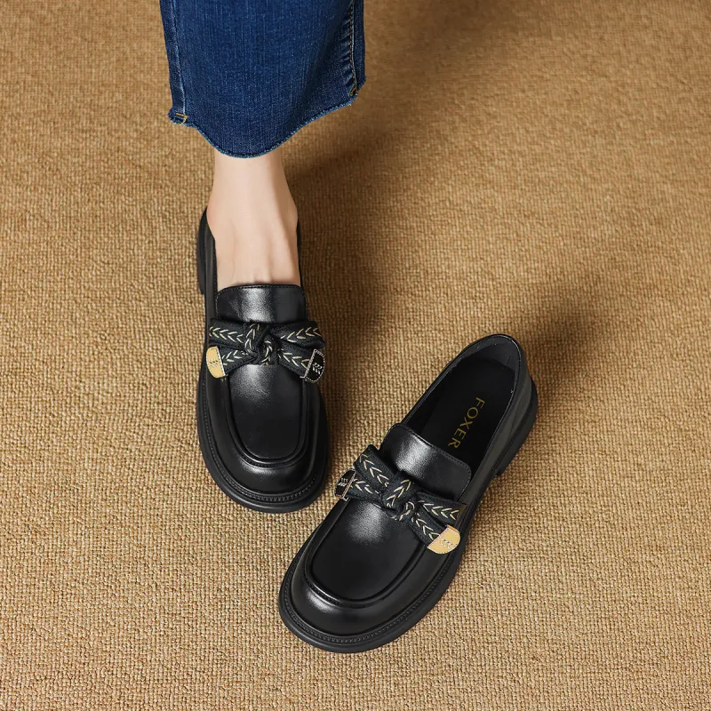 FOXER Loafers Chunky Heel Women's Black-3