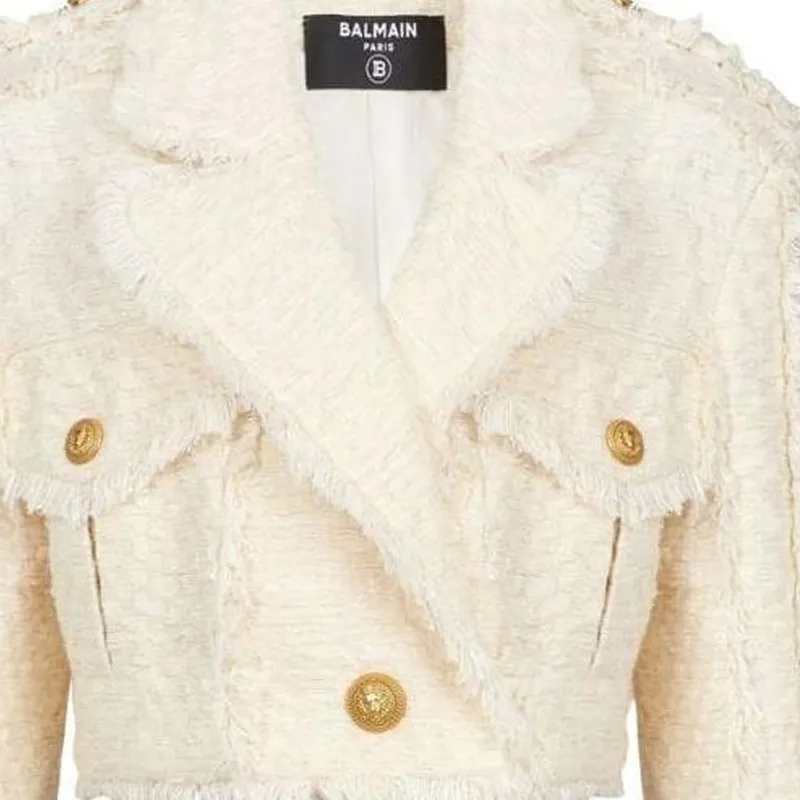 BALMAIN Cropped Coats Women's Beige-5