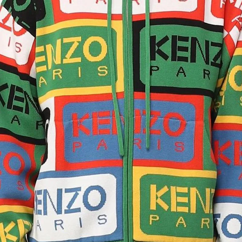 KENZO Zipped Drawstring Knitted Hoodie-5