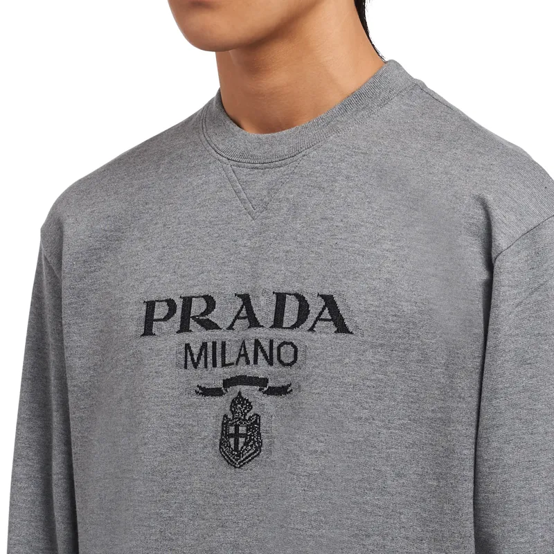 PRADA Cotton Jersey Logo Crewneck Sweatshirt-5