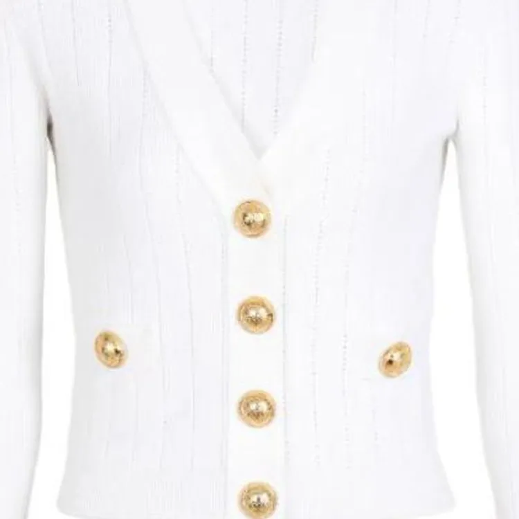 BALMAIN Button Embellished Ribbed Cardigan-1