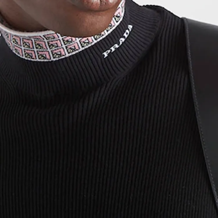 PRADA Logo Intarsia Jacquard High Neck Sweater-4