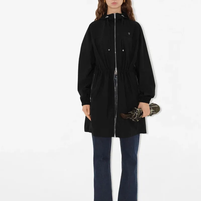 Burberry Logo Plaque Hooded Drawstring Trench Coat-1