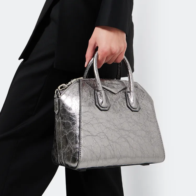 GIVENCHY Antigona Lambskin Shoulder Bag Crossbody Bag Handbag Mini Women's Silver-4
