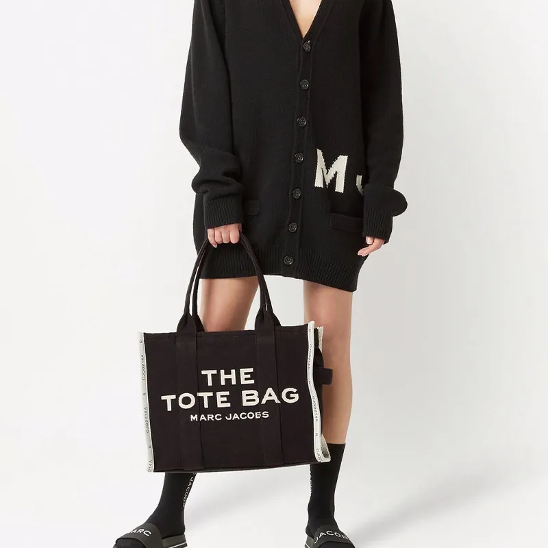 MARC JACOBS The Traveler Cotton Tote Bag, Shopping Bag, Handbag, Shoulder Bag Tubas Women's Black-3