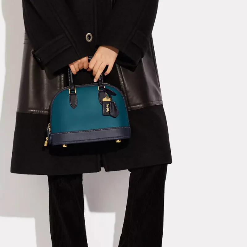 COACH Revel Cow Leather Shoulder Bag, Crossbody Bag, Handbag Medium Size Women's Black & Blue-4