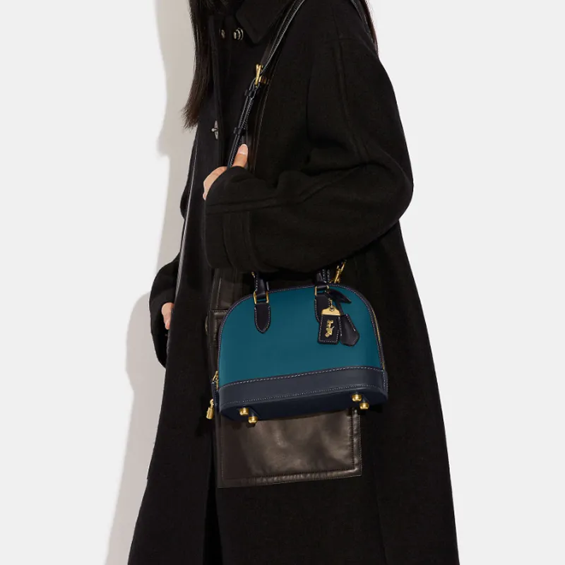 COACH Revel Cow Leather Shoulder Bag, Crossbody Bag, Handbag Medium Size Women's Black & Blue-3