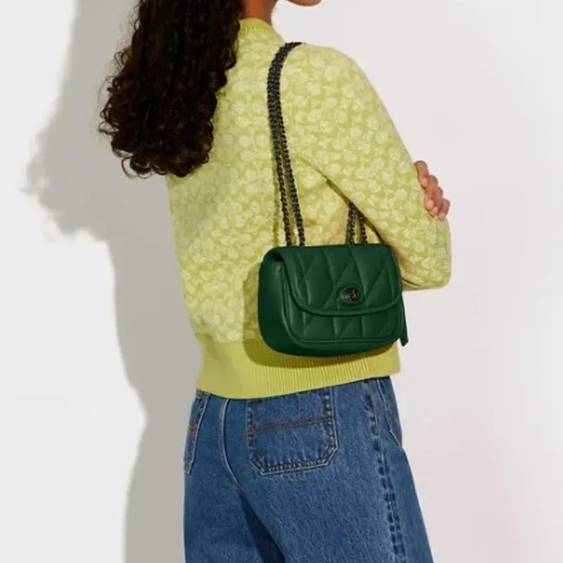 COACH Pillow Sheepskin Crossbody Bag, Shoulder Bag Women's Dark Green-4