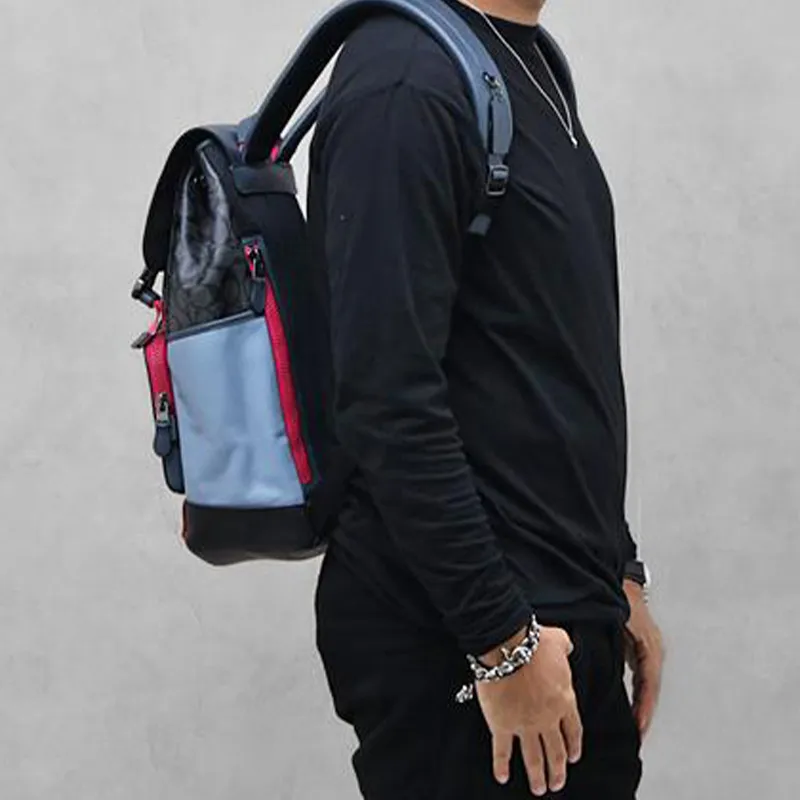 COACH Track Artificial Leather Laptop Bag Backpack Medium Size Men's Charcoal Gray & Blue Denim-3