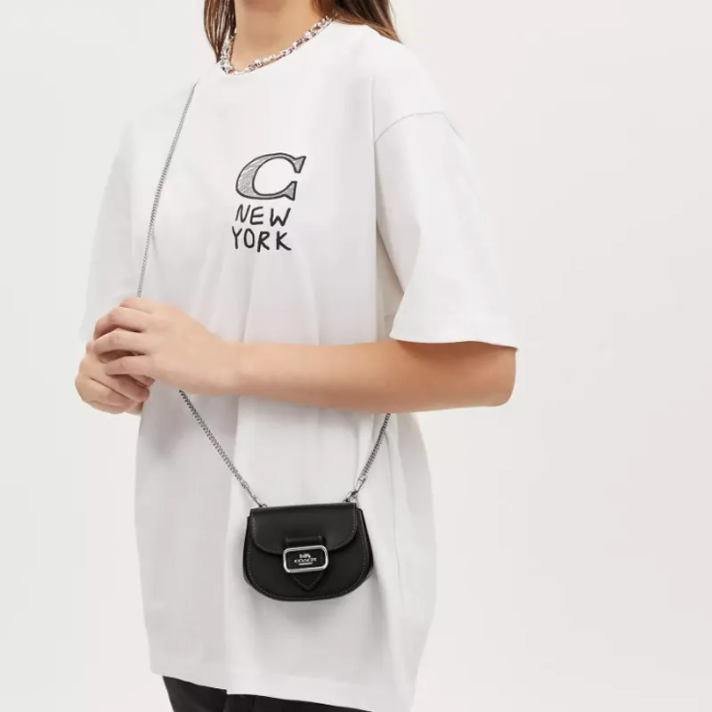 COACH Morgan Leather Saddle Bag, Shoulder Bag, Crossbody Bag Mini Women's Black-3
