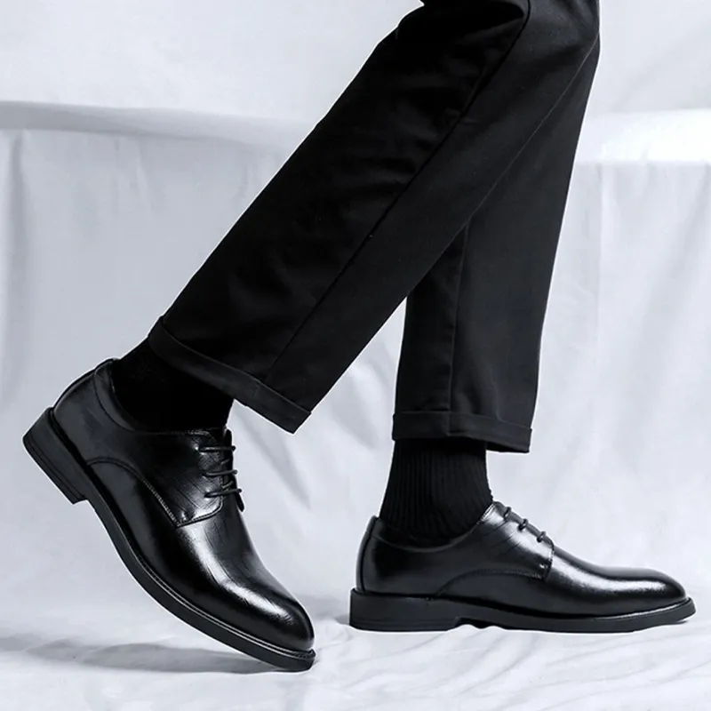 GZZ Dress Shoes Men Low Top Black-7