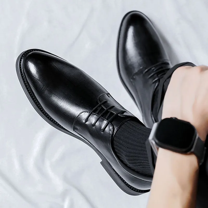 GZZ Dress Shoes Men Low Top Black-5