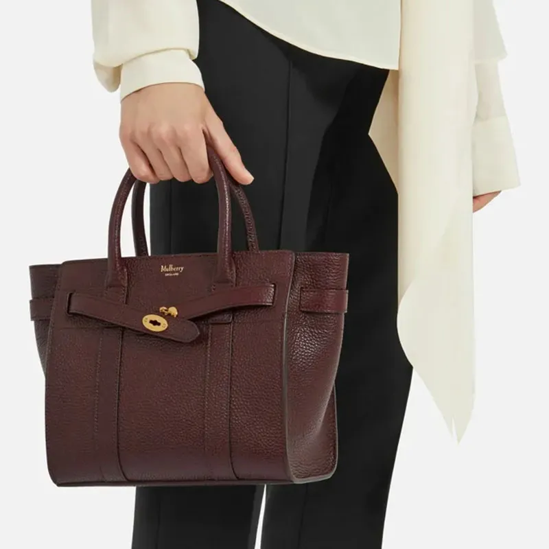 Mulberry Bayswater Grained Cow Leather Shoulder Bag Crossbody Bag Handbag Mini Women's Burgundy-4