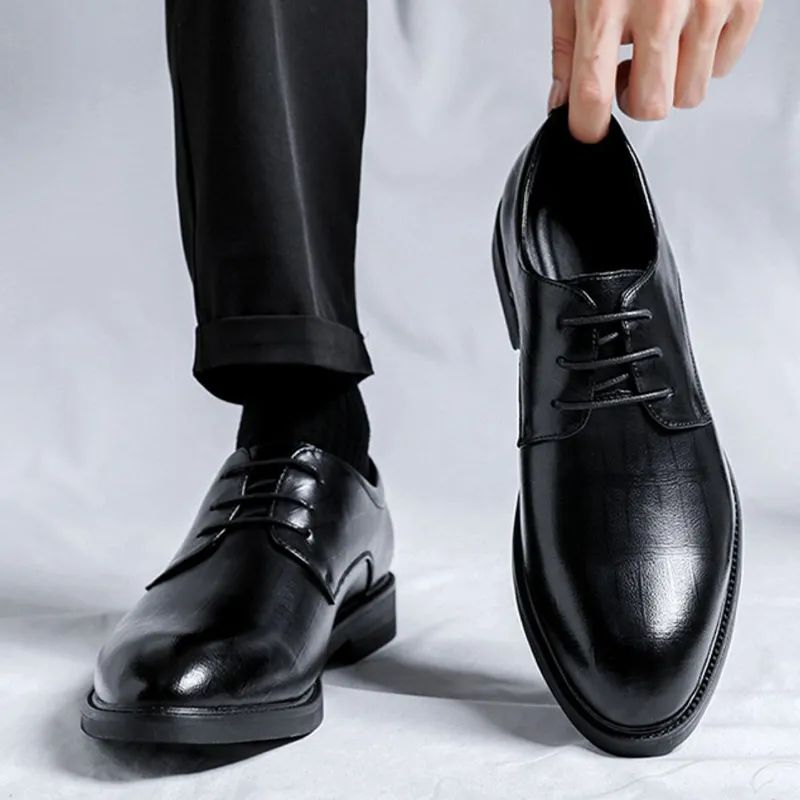 GZZ Dress Shoes Men Low Top Black-9