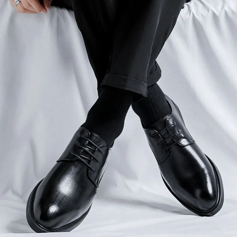 GZZ Dress Shoes Men Low Top Black-8