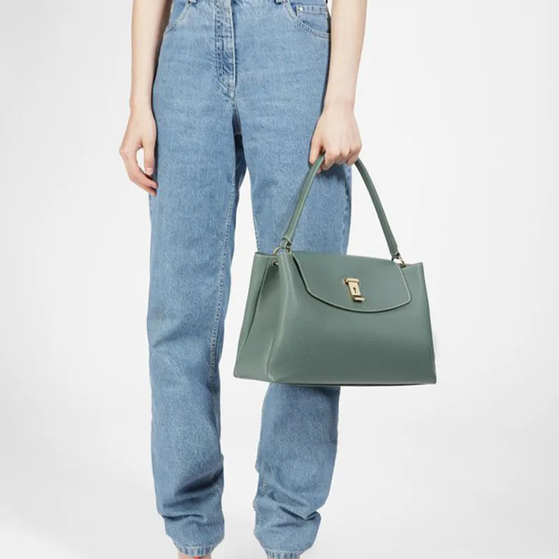 BALLY Layka Calfskin One Shoulder Handbags Women's Gray Green-3