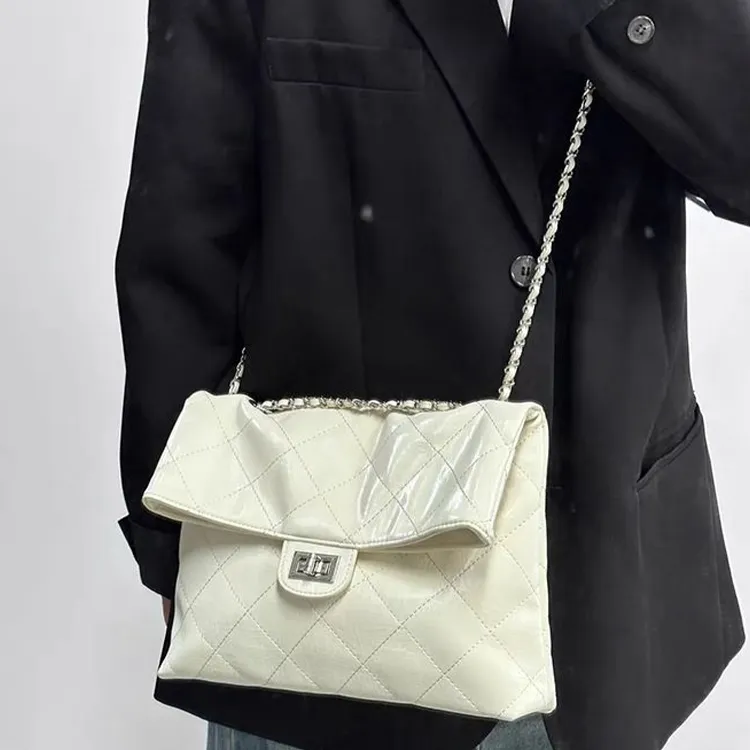 NOMK PU Shoulder Bag Tote Shopping Bag Shoulder Bag Crossbody Bag Large Size Women's Black/White-4