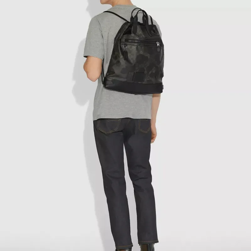 COACH Academy Signature Coated Canvas Backpack Large Size Men's Black-3