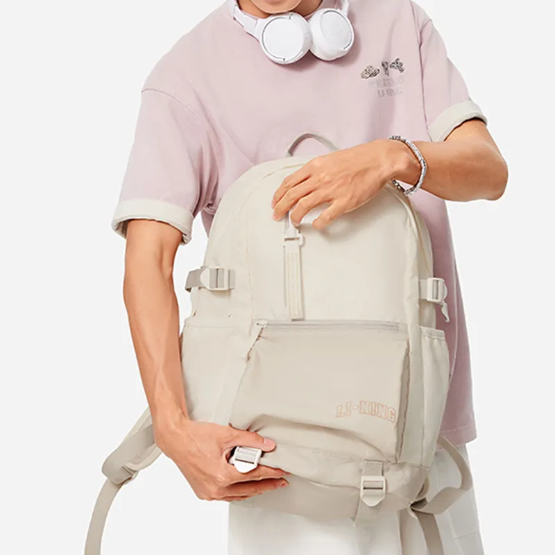 LiNing Polyester Backpack Unisex Ivory-5