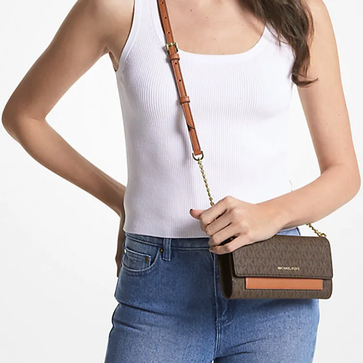 MICHAEL KORS Jet Set Canvas Envelope Bag, Shoulder Bag, Crossbody Bag Medium Size Women's Brown-4