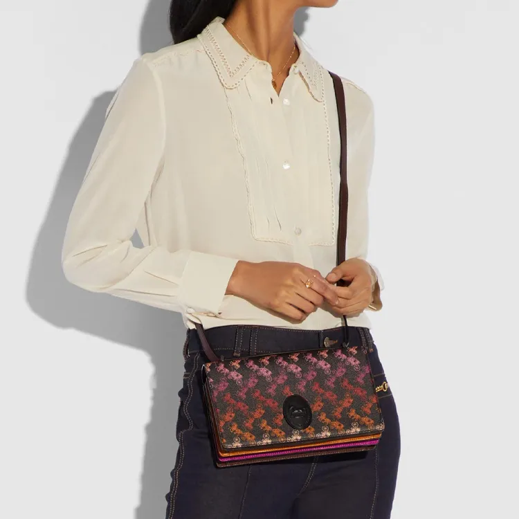 COACH Camille Leather Small Square Bag, Crossbody Bag, Shoulder Bag Women's Red Brown-3