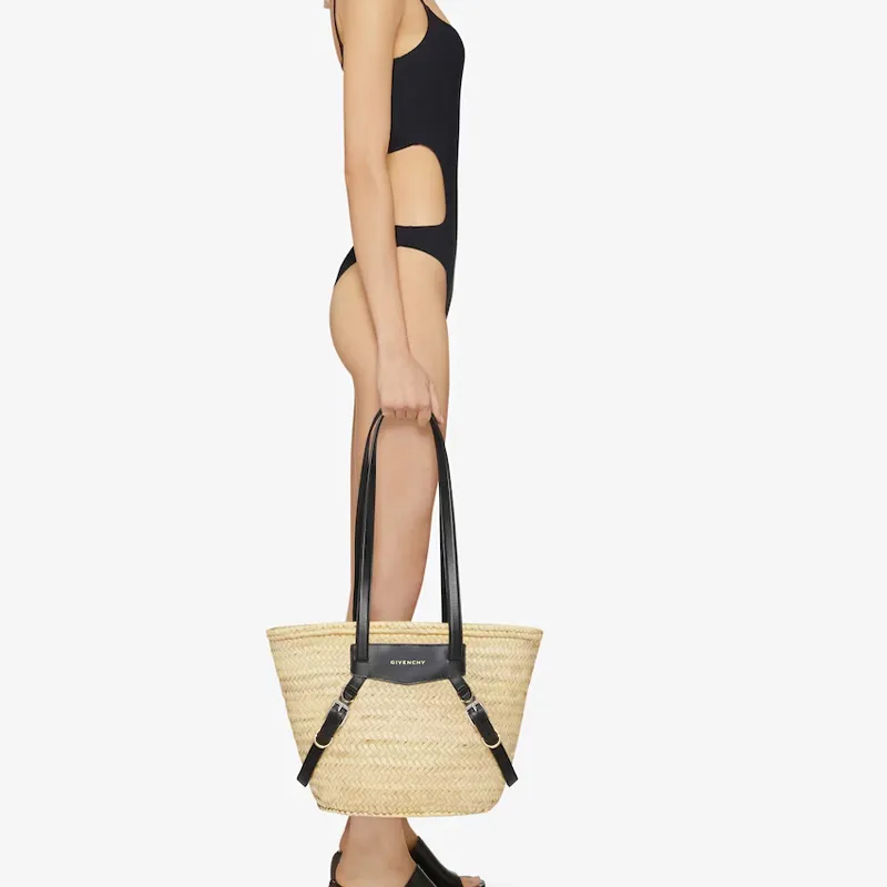 Givenchy Voyou Cow Leather Basket Bag, Portable Crossbody Bag, Shoulder Bag Medium Size Women's Black/Natural-8
