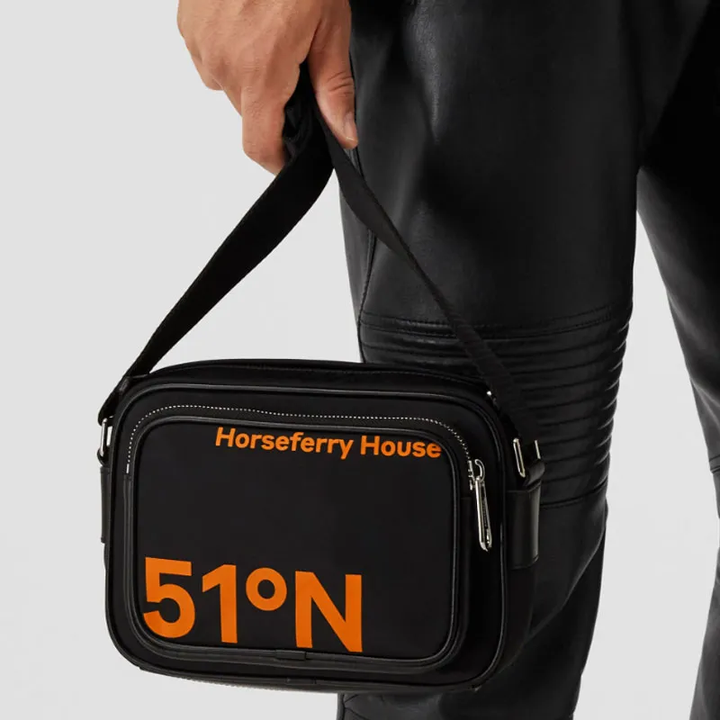 Burberry Leather Shoulder Bag Crossbody Bag Men's Black/Orange-6