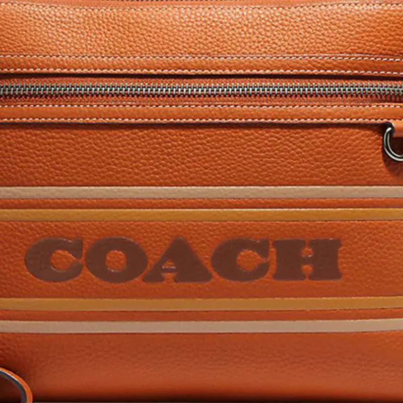 COACH Pebbled Leather Storage Bags Clutches Large Size Women's Brown-2